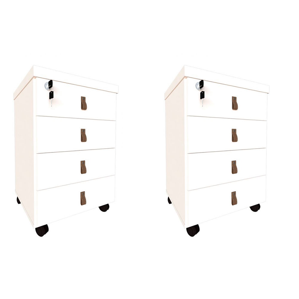 Conjunto com 2 Mesas de Cabeceira Zoe 4 Gavetas Branco
