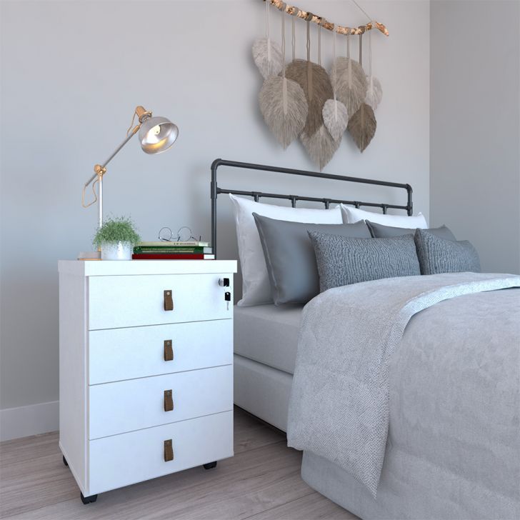 Conjunto com 2 Mesas de Cabeceira Zoe 4 Gavetas Branco