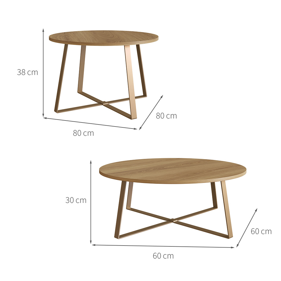 Conjunto com 2 Mesas de Centro Boro Dourado