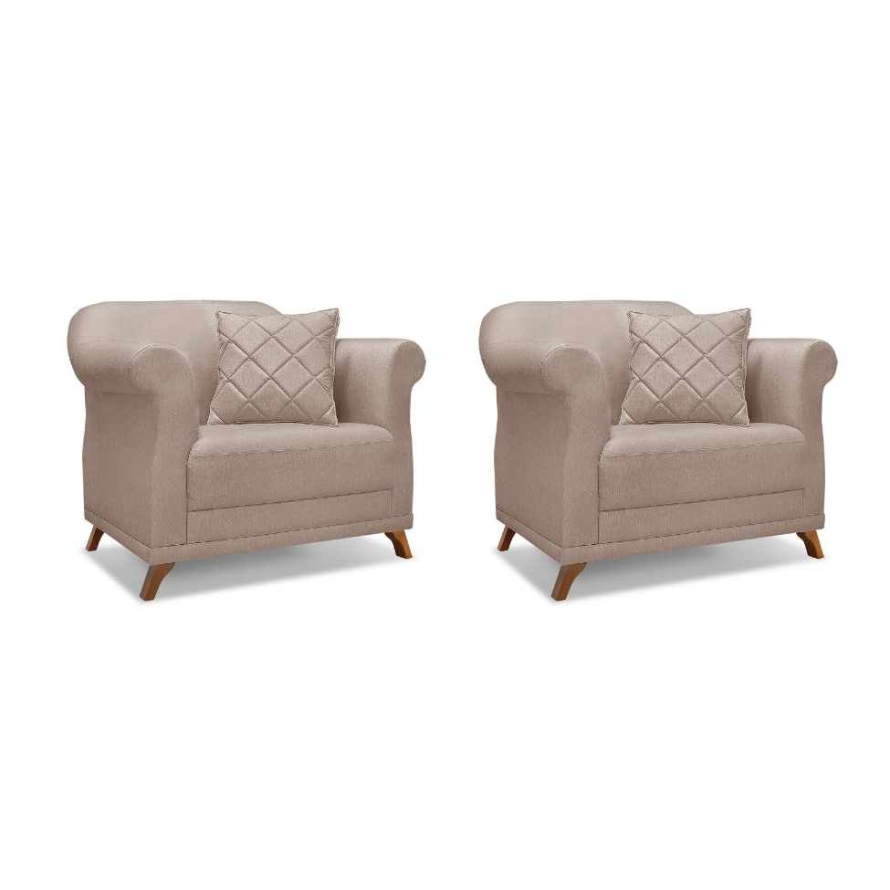 Conjunto com 2 Poltronas Abruzzo Linho Areia