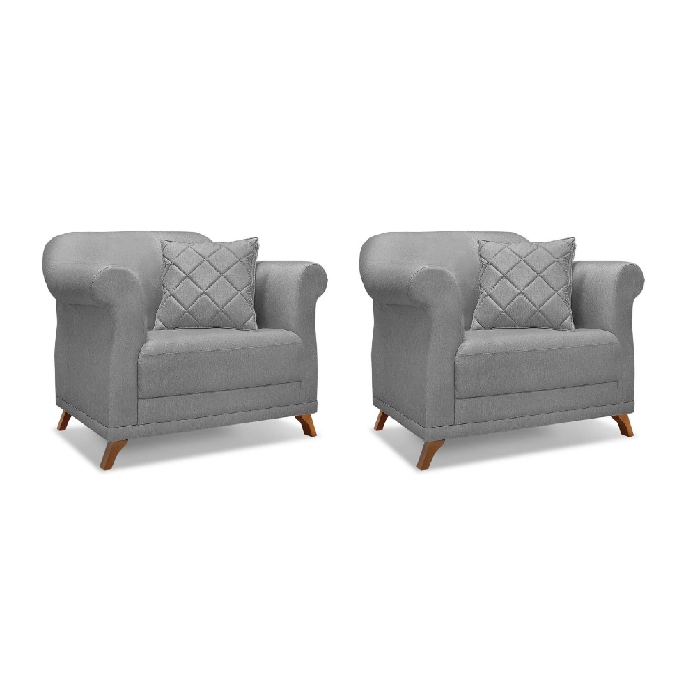 Conjunto com 2 Poltronas Abruzzo Linho Cinza