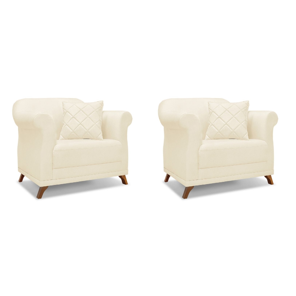 Conjunto com 2 Poltronas Abruzzo Linho Pérola