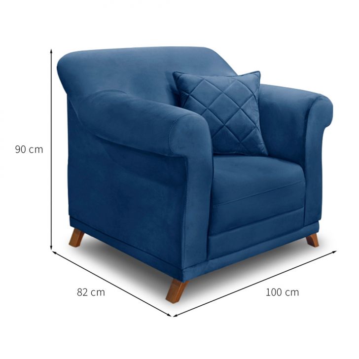 Conjunto com 2 Poltronas Abruzzo Suede Azul Marinho