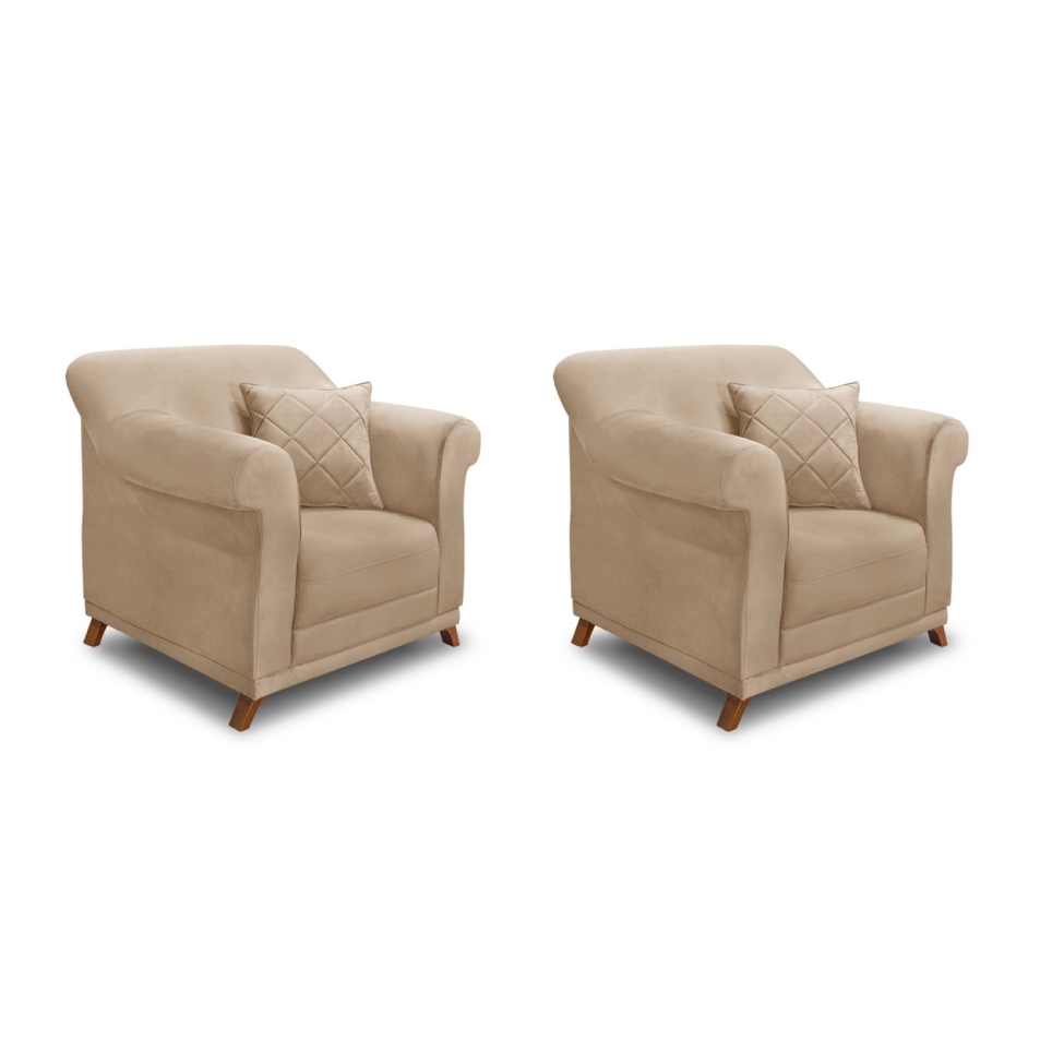 Conjunto com 2 Poltronas Abruzzo Suede Bege