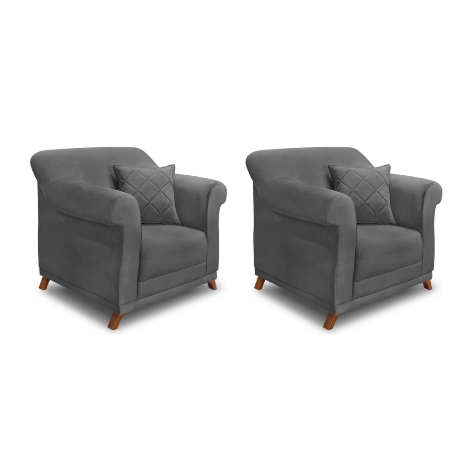 Conjunto com 2 Poltronas Abruzzo Suede Cinza
