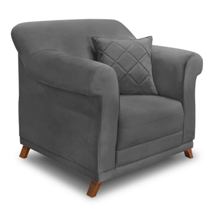 Conjunto com 2 Poltronas Abruzzo Suede Cinza