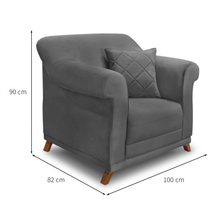 Conjunto com 2 Poltronas Abruzzo Suede Cinza