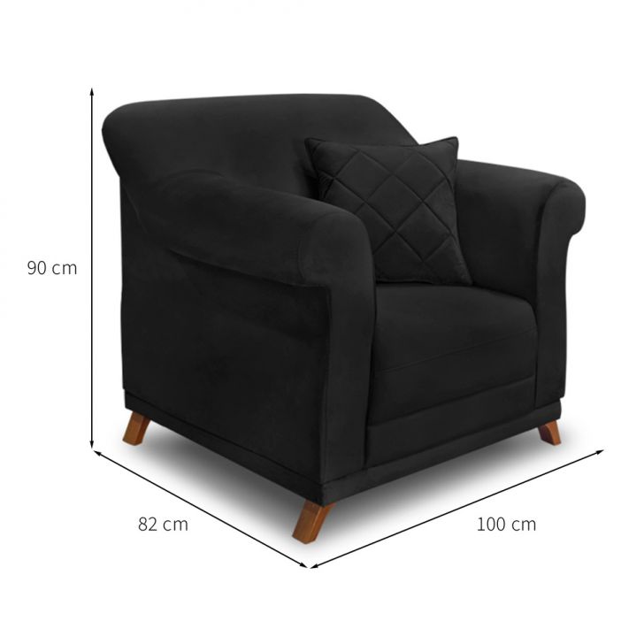Conjunto com 2 Poltronas Abruzzo Suede Preta