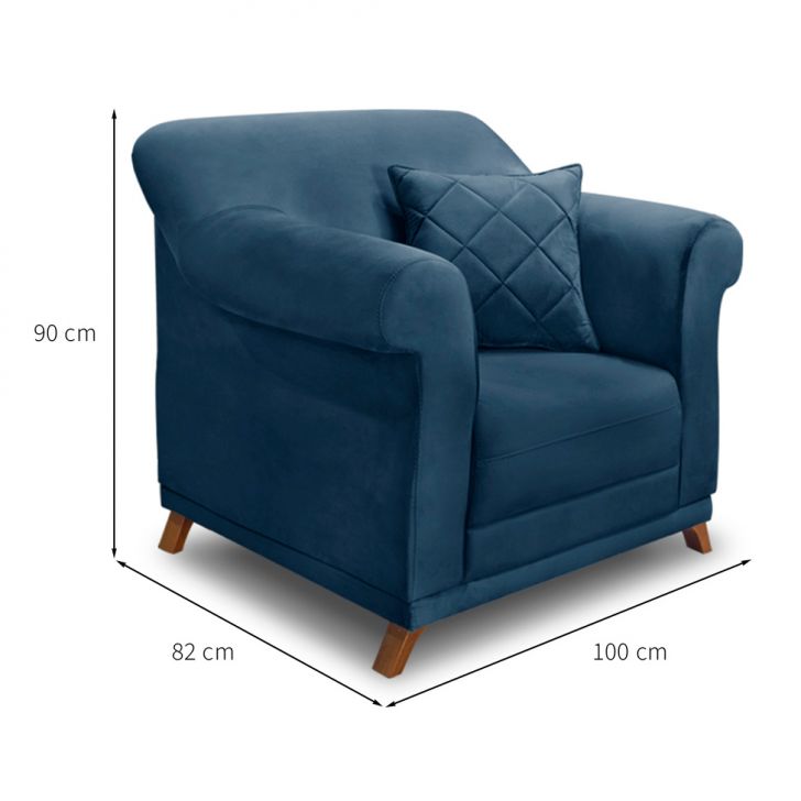 Conjunto com 2 Poltronas Abruzzo Veludo Azul Marinho