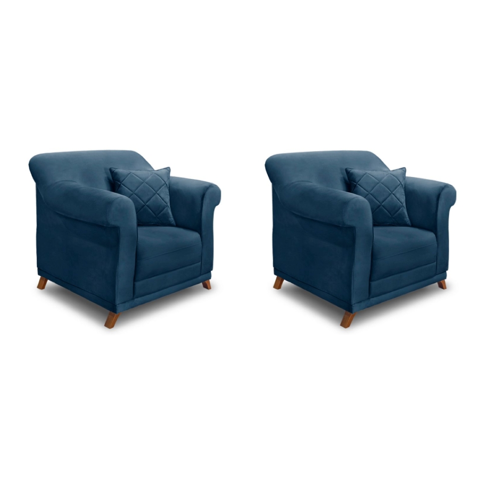 Conjunto com 2 Poltronas Abruzzo Veludo Azul Marinho