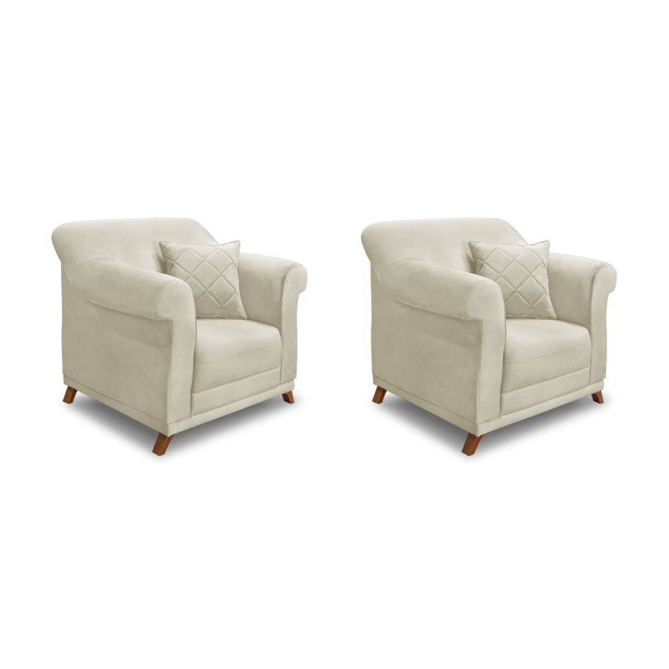 Conjunto com 2 Poltronas Abruzzo Veludo Bege