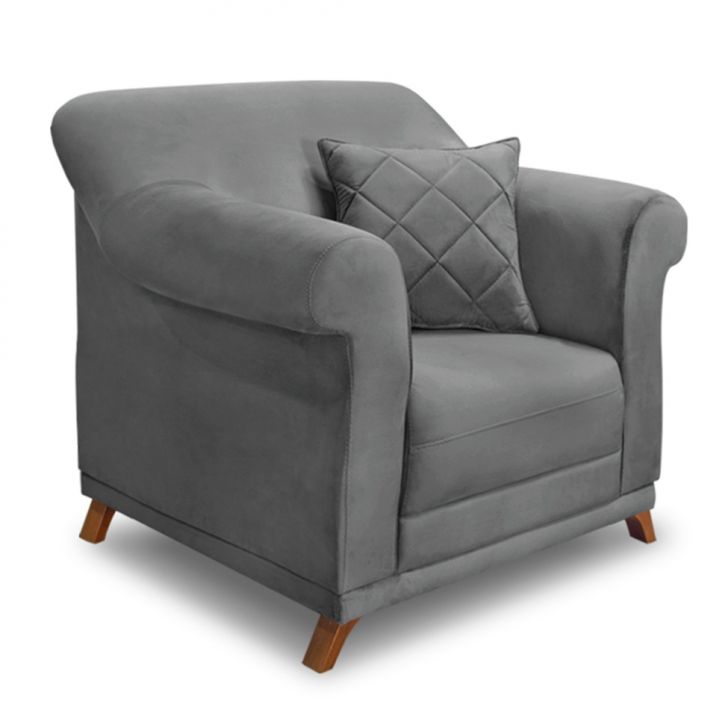 Conjunto com 2 Poltronas Abruzzo Veludo Cinza