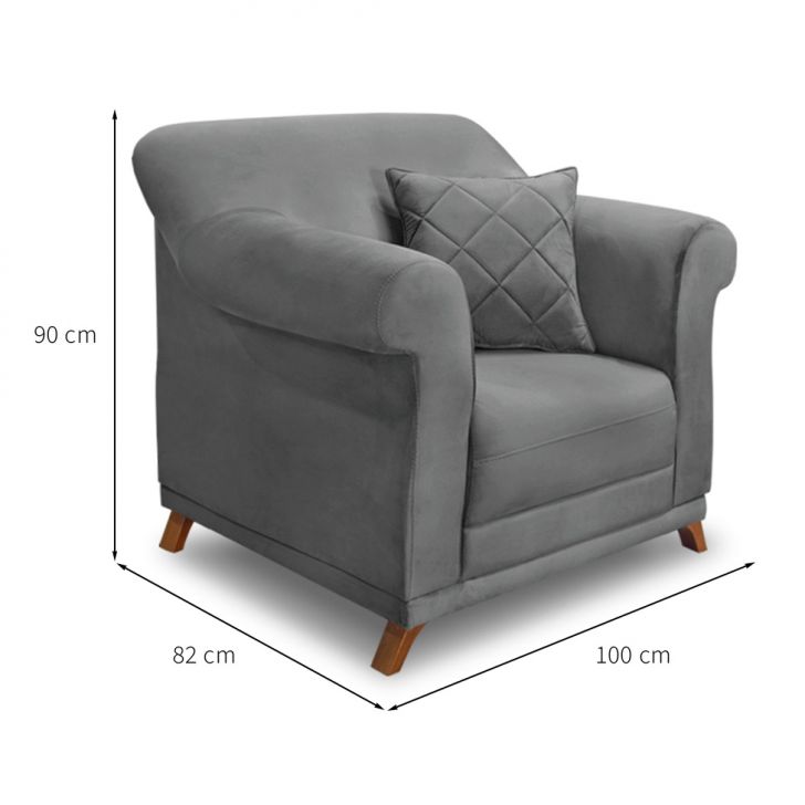 Conjunto com 2 Poltronas Abruzzo Veludo Cinza