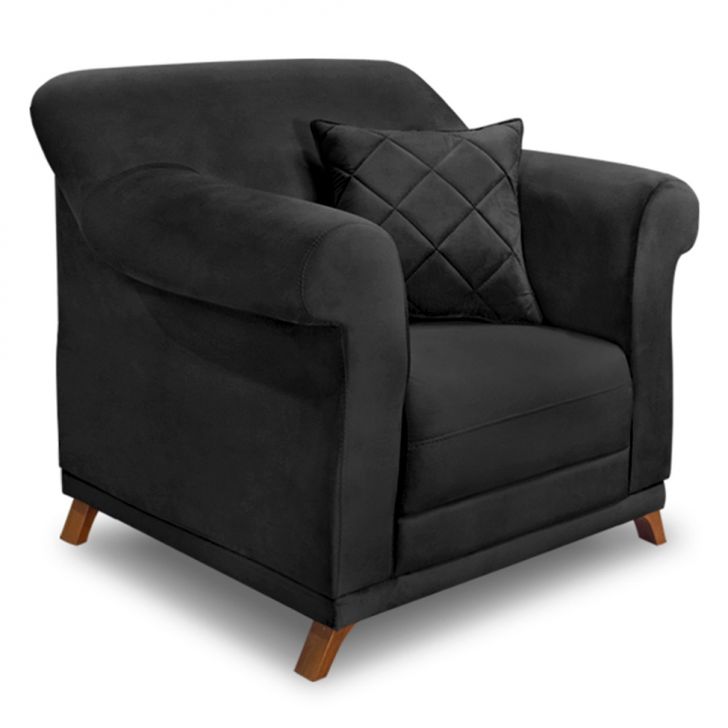 Conjunto com 2 Poltronas Abruzzo Veludo Preta