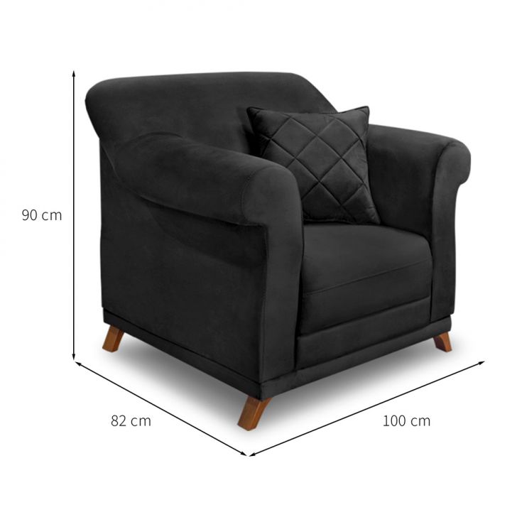 Conjunto com 2 Poltronas Abruzzo Veludo Preta