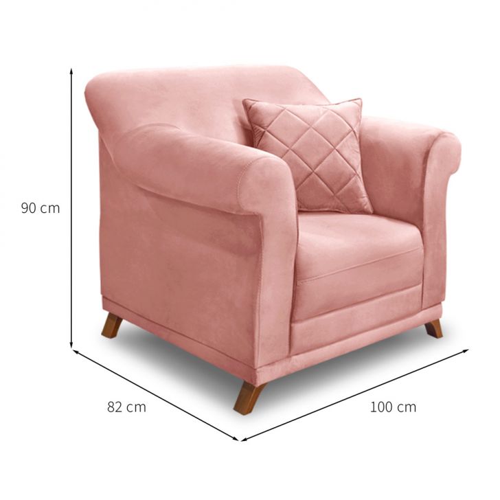 Conjunto com 2 Poltronas Abruzzo Veludo Rosa
