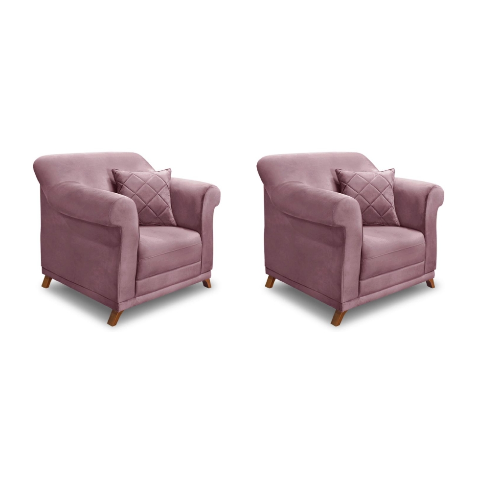Conjunto com 2 Poltronas Abruzzo Veludo Uva
