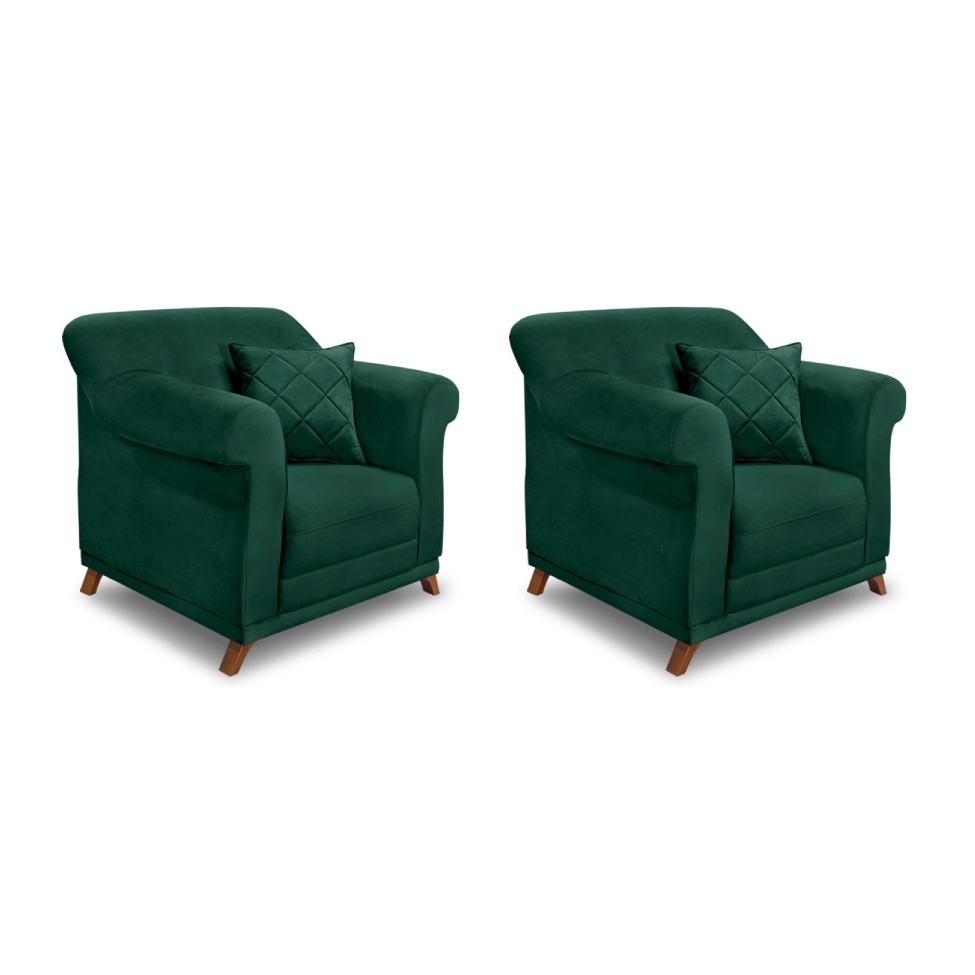 Conjunto com 2 Poltronas Abruzzo Veludo Verde Floresta