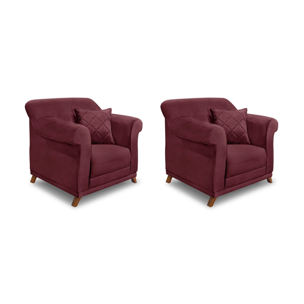 Conjunto com 2 Poltronas Abruzzo Veludo Vinho