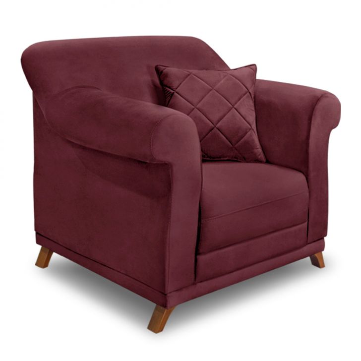 Conjunto com 2 Poltronas Abruzzo Veludo Vinho