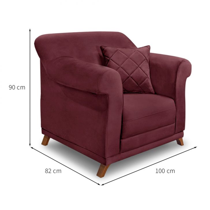 Conjunto com 2 Poltronas Abruzzo Veludo Vinho
