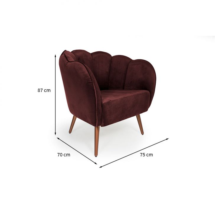 Conjunto com 2 Poltronas Ariel Pé Palito Veludo Malbec e Cobre