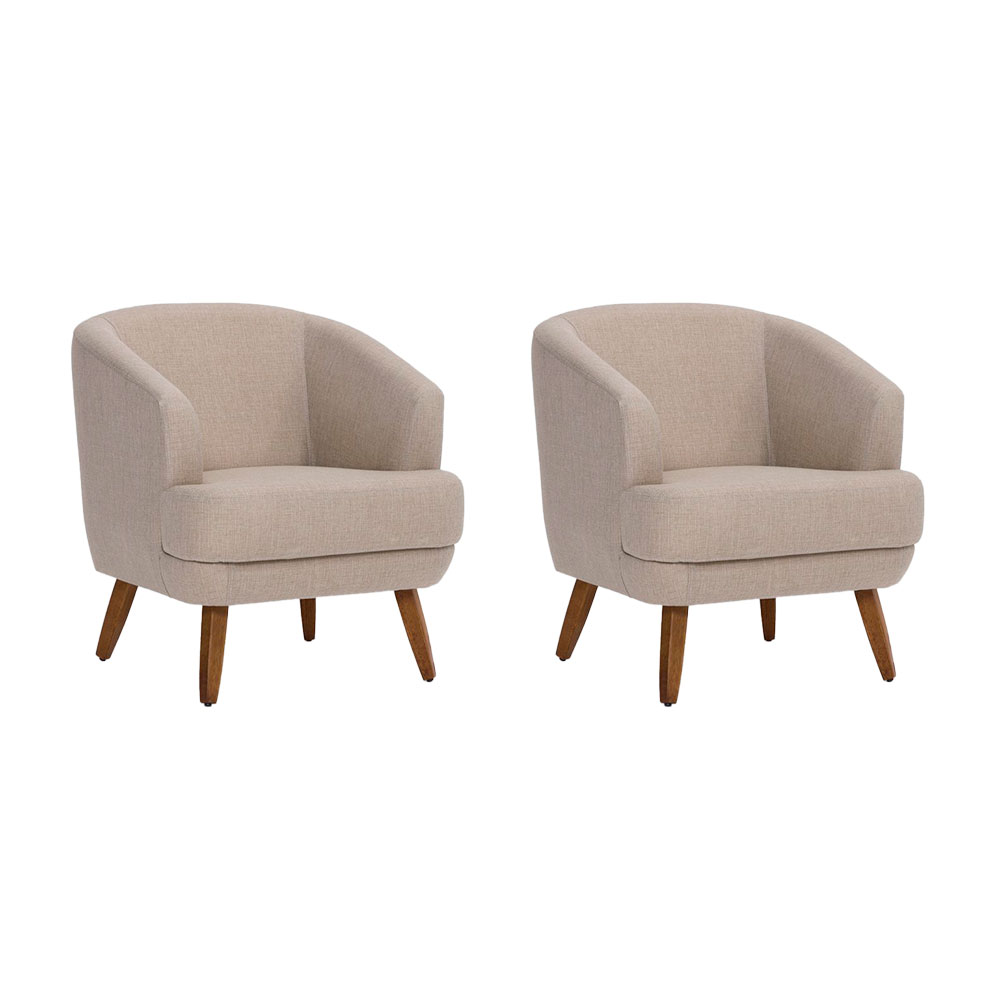 Conjunto com 2 Poltronas Betania Linho Aveia e Madeira