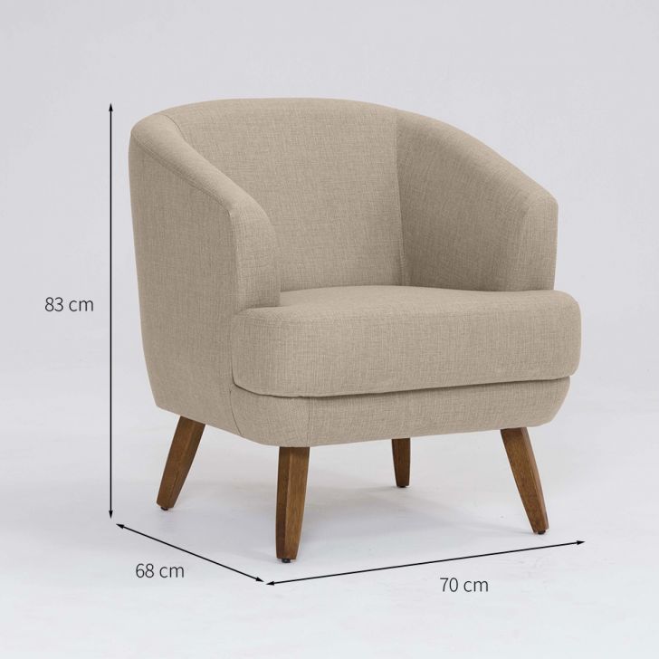 Conjunto com 2 Poltronas Betania Linho Mescla Bege e Madeira