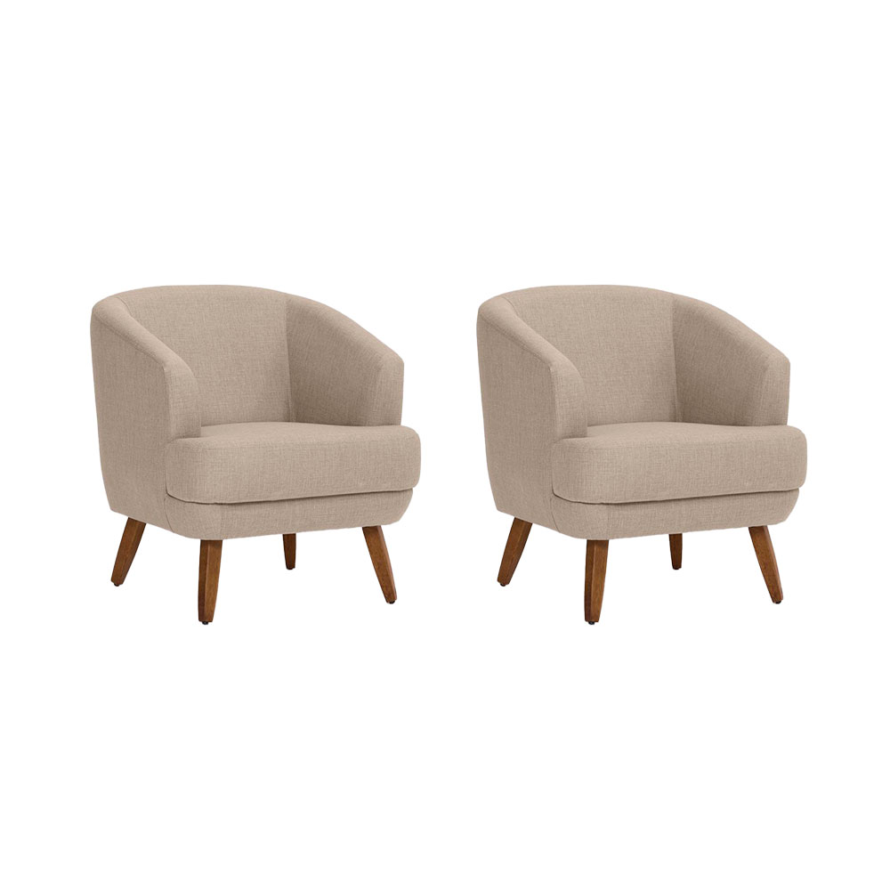 Conjunto com 2 Poltronas Betania Linho Mescla Bege e Madeira