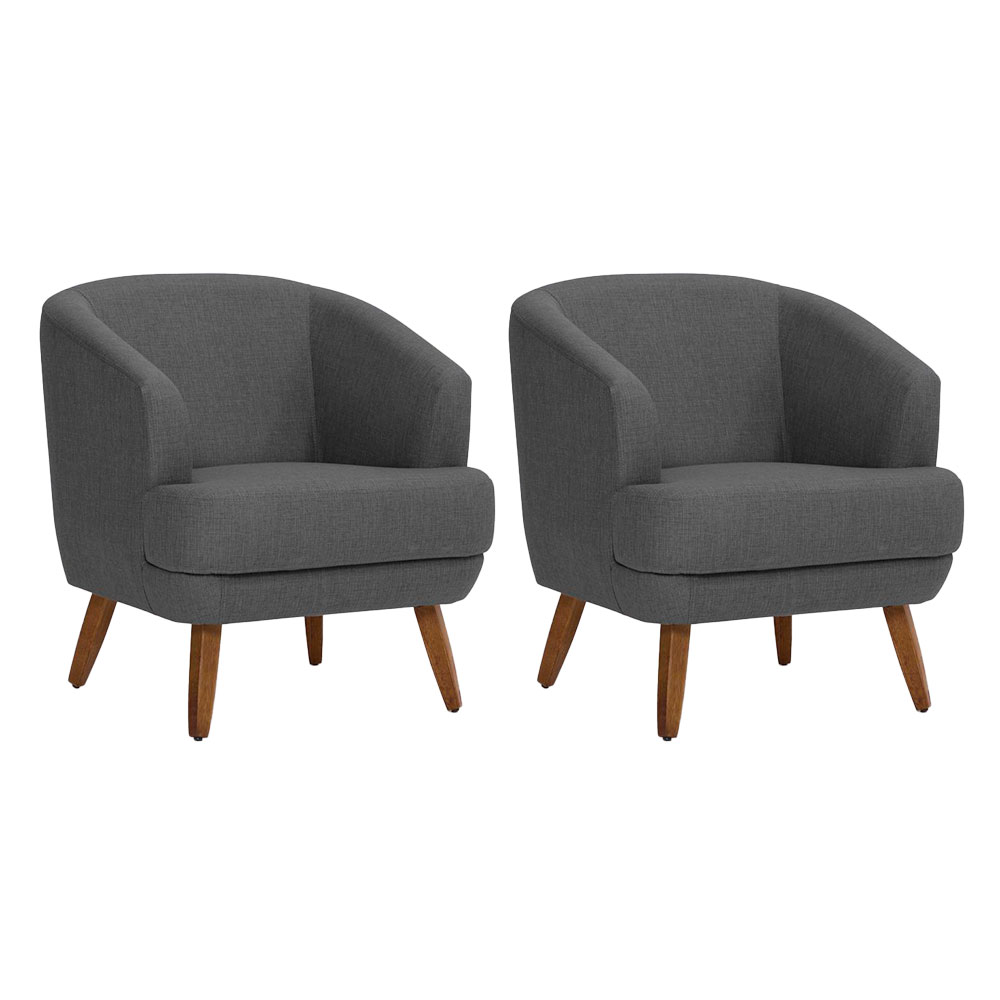 Conjunto com 2 Poltronas Betania Linho Mescla Chumbo e Madeira