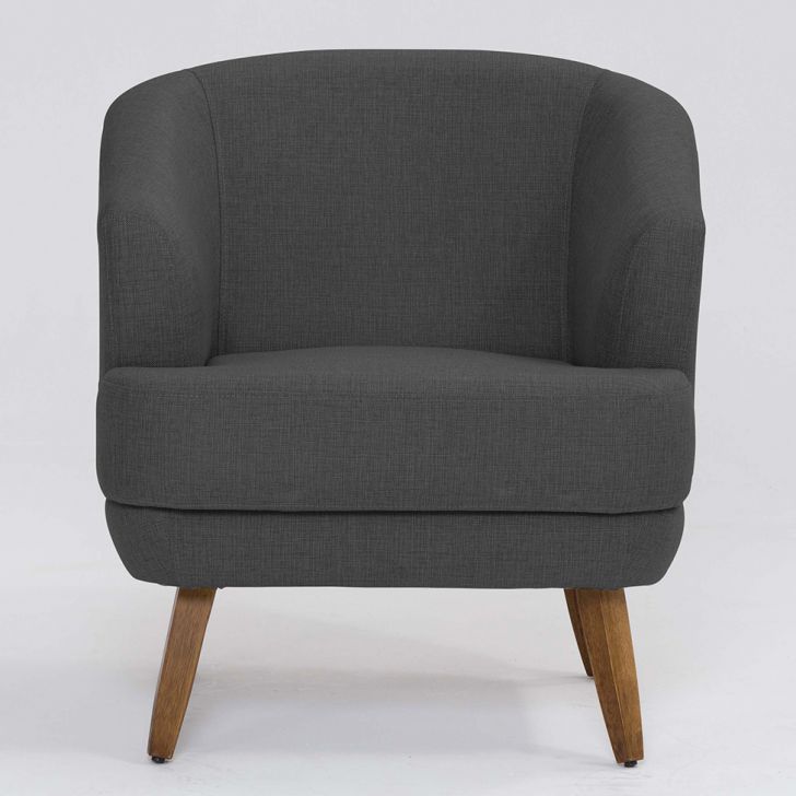 Conjunto com 2 Poltronas Betania Linho Mescla Chumbo e Madeira