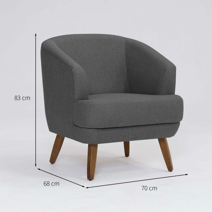 Conjunto com 2 Poltronas Betania Linho Mescla Chumbo e Madeira
