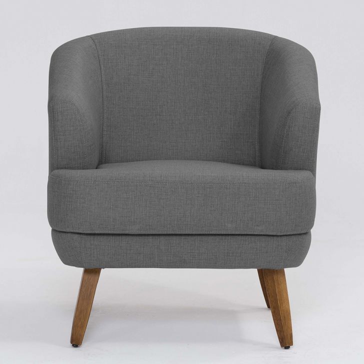 Conjunto com 2 Poltronas Betania Linho Mescla Cinza e Madeira