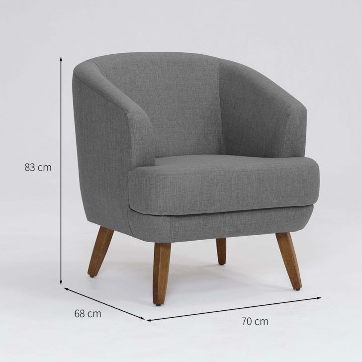 Conjunto com 2 Poltronas Betania Linho Mescla Cinza e Madeira