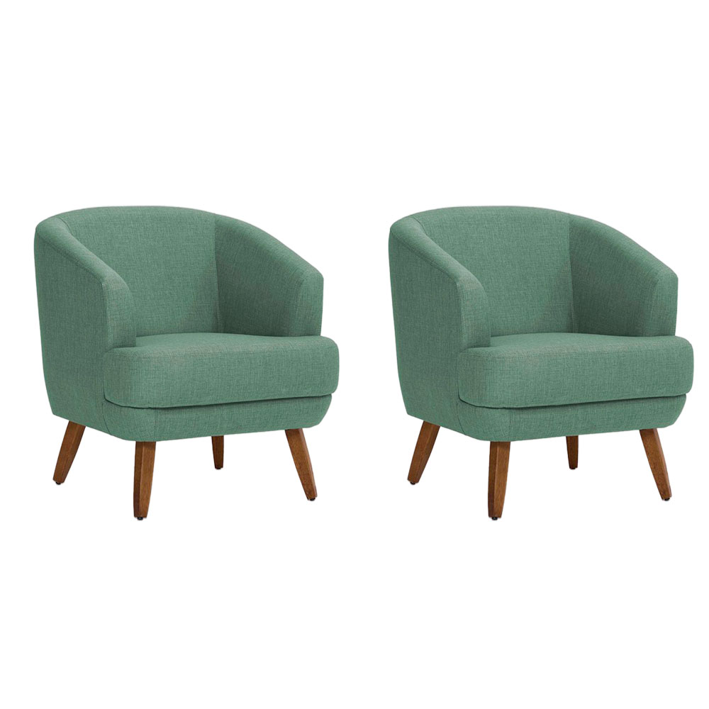 Conjunto com 2 Poltronas Betania Linho Mescla Verde Salvia e Madeira