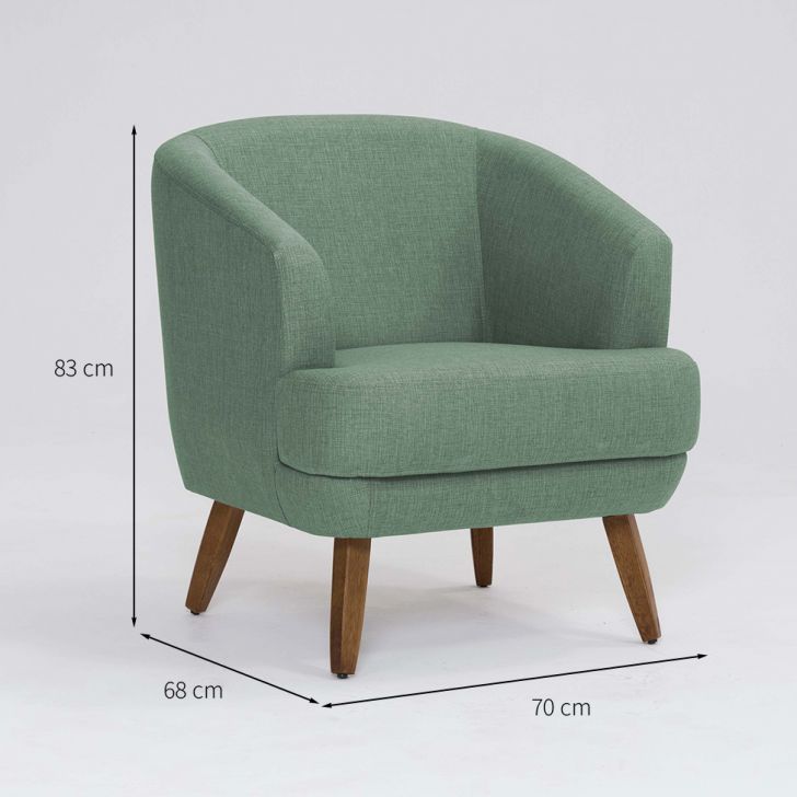 Conjunto com 2 Poltronas Betania Linho Mescla Verde Salvia e Madeira