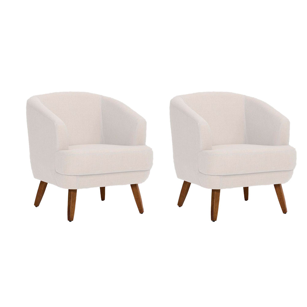 Conjunto com 2 Poltronas Betania Linho Pérola e Madeira