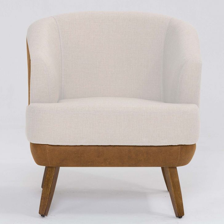 Conjunto com 2 Poltronas Betania Revestimento Sintético Terracota e Linho Pérola