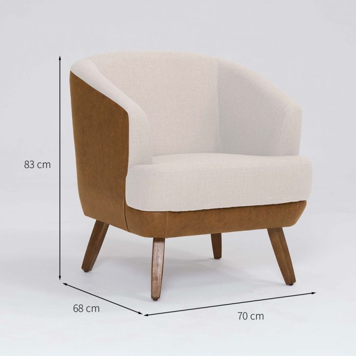 Conjunto com 2 Poltronas Betania Revestimento Sintético Terracota e Linho Pérola