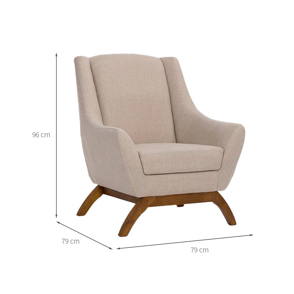 Conjunto com 2 Poltronas Juliet Linho Aveia e Madeira