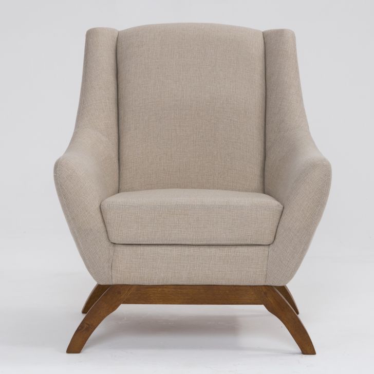 Conjunto com 2 Poltronas Juliet Linho Aveia e Madeira