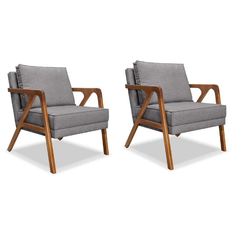 Conjunto com 2 Poltronas Laura Linho Cinza
