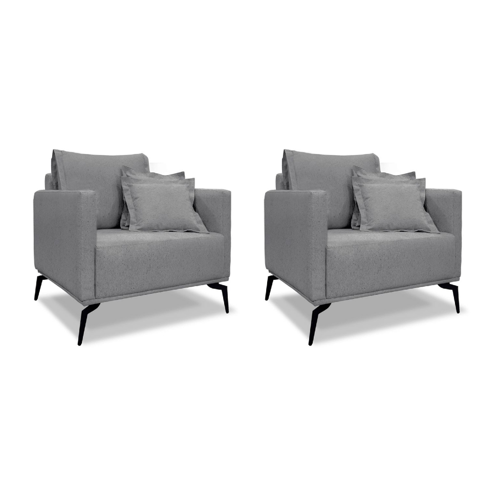 Conjunto com 2 Poltronas Lazio Linho Cinza