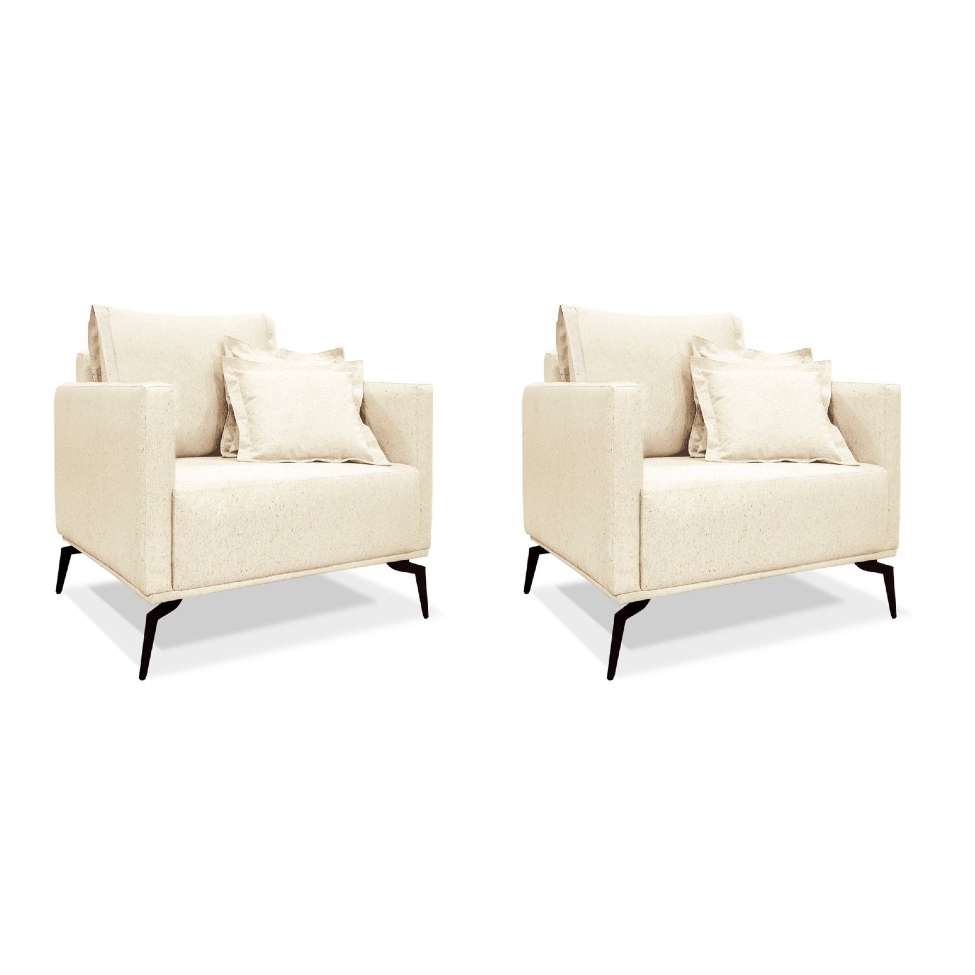 Conjunto com 2 Poltronas Lazio Linho Pérola