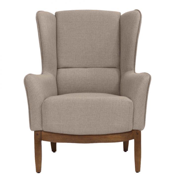 Conjunto com 2 Poltronas Milena Linho Mescla Bege e Madeira