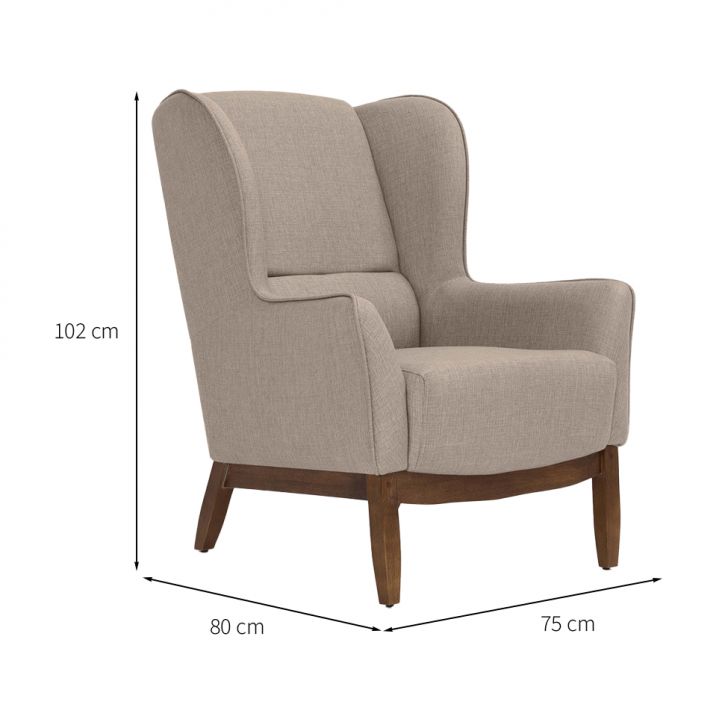 Conjunto com 2 Poltronas Milena Linho Mescla Bege e Madeira