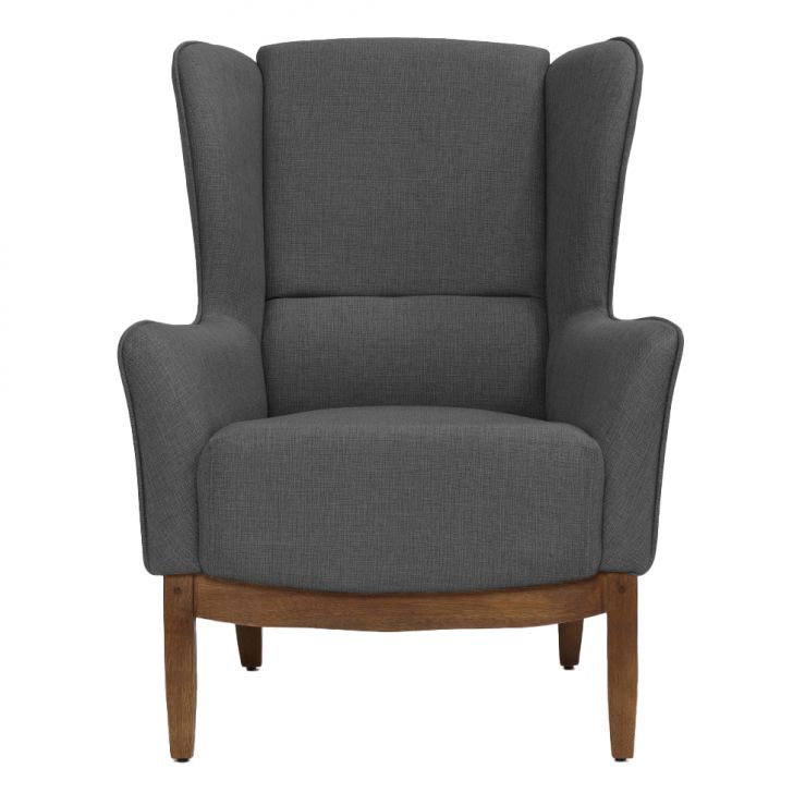 Conjunto com 2 Poltronas Milena Linho Mescla Chumbo e Madeira