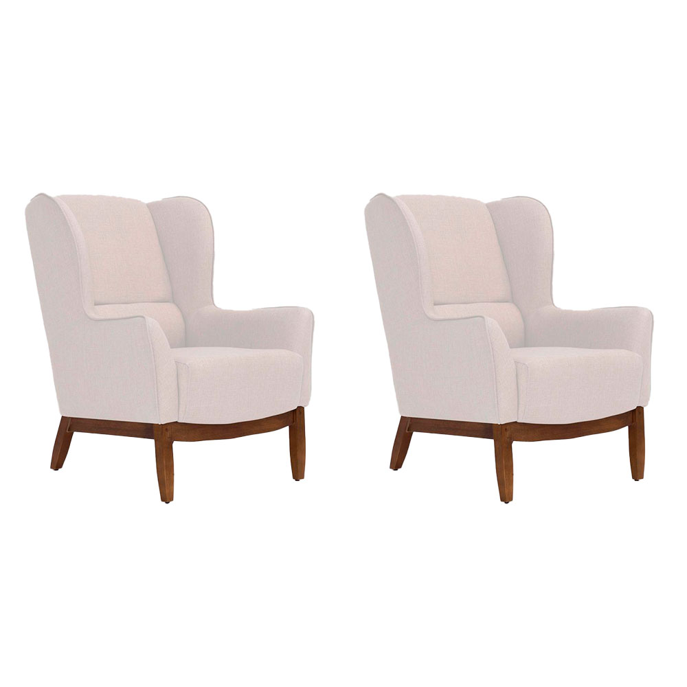 Conjunto com 2 Poltronas Milena Linho Pérola e Madeira