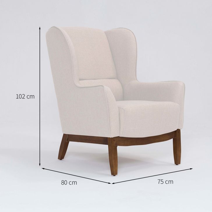 Conjunto com 2 Poltronas Milena Linho Pérola e Madeira