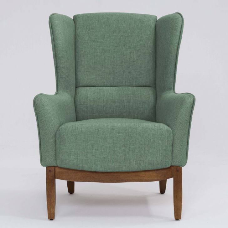 Conjunto com 2 Poltronas Milena Linho Verde Salvia e Madeira